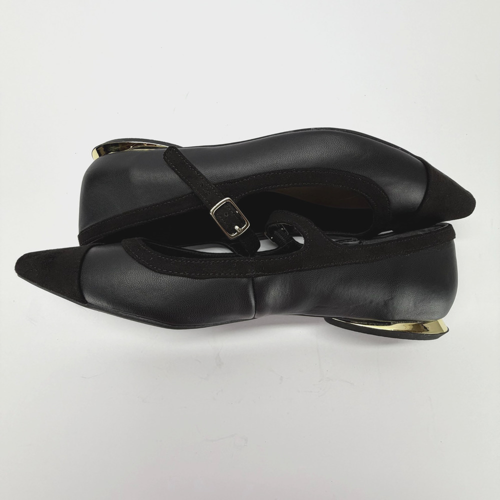 Alfani Step N Flex Ankle Strap Pointed Toe Flats Black Gold Sze 6M Classic Comfy - Picture 4 of 10